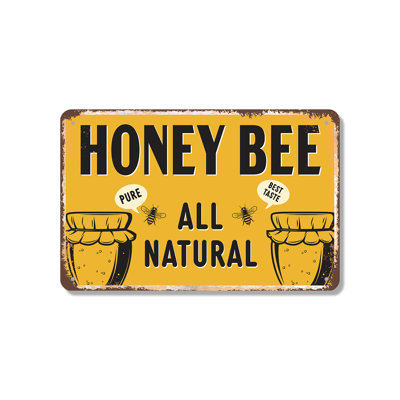 Honey Bee (2 Pack) 7 Inch x 10 Inch Novelty Aluminum Sign