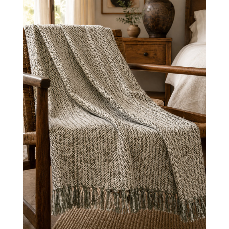 Julian Checkered Hand Woven Throw Blanket, Moss