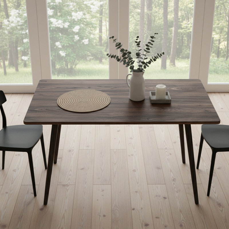 47.2"W Mid-Century Modern Dining Table With Metal Legs, Compact 6-Seater For Kitchen, Office, Or Living Room, Walnut