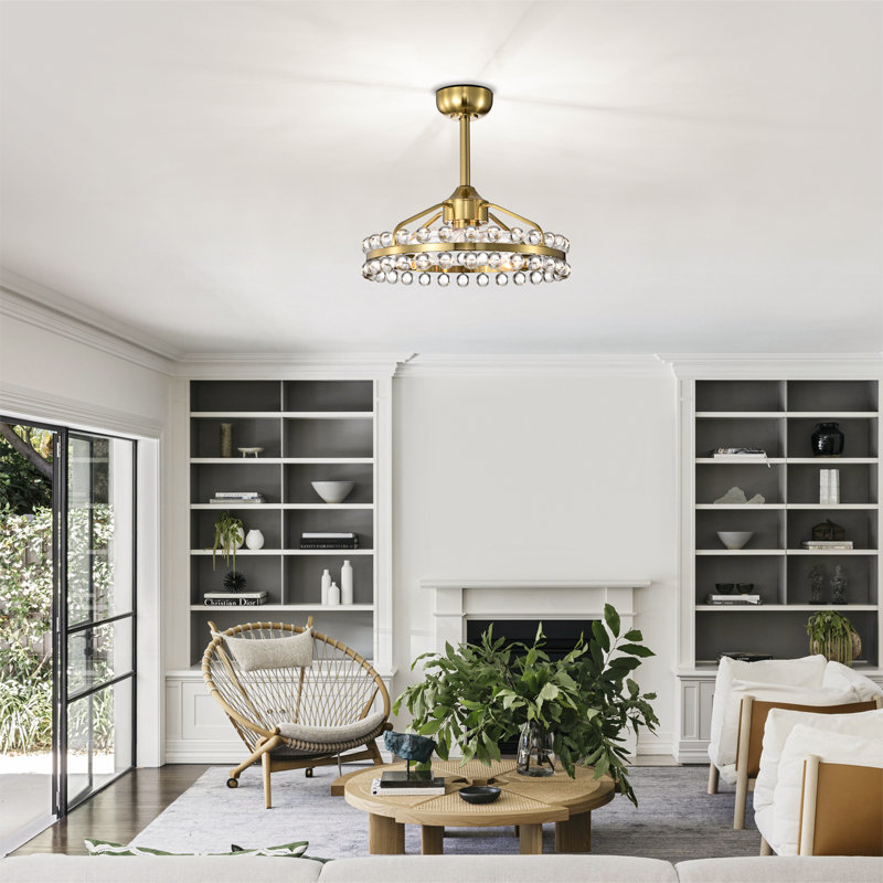 Jackeline 20.8'' 7 - Blade Crystal Ceiling Fan with Remote and Light Kit, Brass with Clear Blades