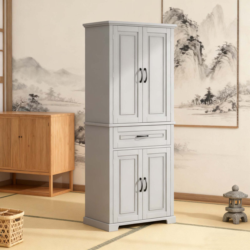Bathroom Storage Cabinet with Doors and Drawer, Multiple Storage Space, Adjustable Shelf, Grey (Old Sku:WF308204AAE), Gray