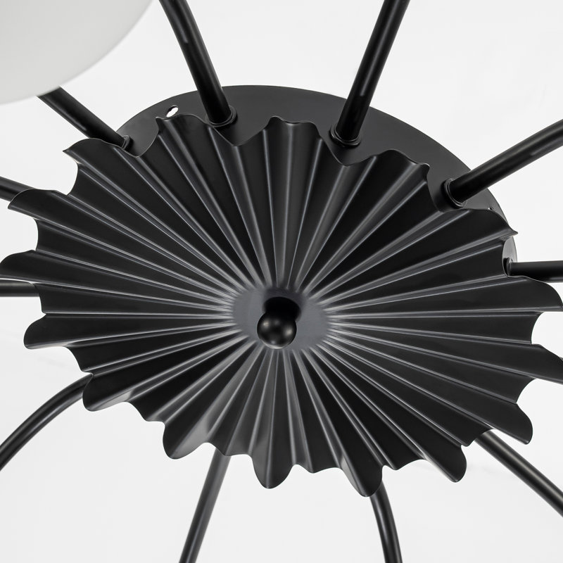 Plafonnier encastré 12 lumières Mid-Century moderne avec abat-jour en verre Blossom, Noir mat