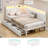 Corner bed frame with storage drawers, sofa bed with metal upholstered frame, bed unit with LED lights and charging station, modern bed frame (beige)-213568552-213568554