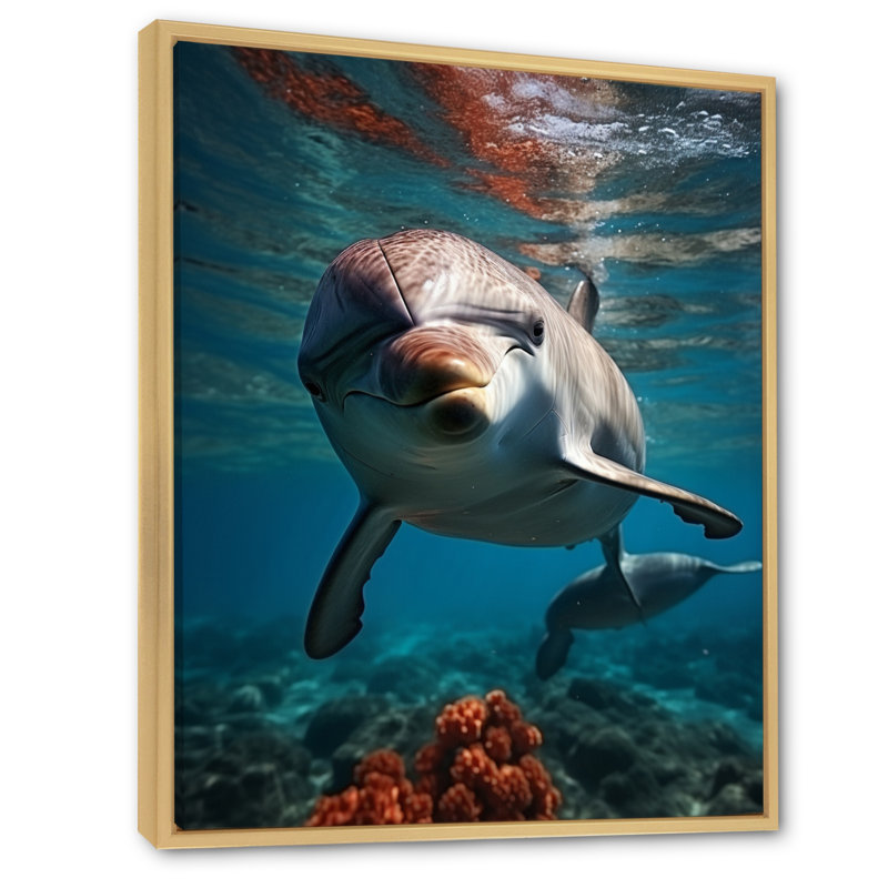 «Dolphin Serene Swim I» sur toile, H 32 po x l 16 po x P 1 po, Cadre naturel flottant
