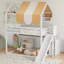Lit double pleine grandeur avec auvent de style maisonnette, glissoire et bibliothèque intégrée pour enfants et adolescents-124836031
