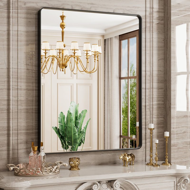 Corvetta Aluminum Framed Rectangle Bathroom Mirror, Vanity Mirror with Tempered Glass, Matte Black, 36" x 24"