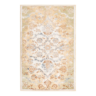 Tapis jaune à motif floral Alamo