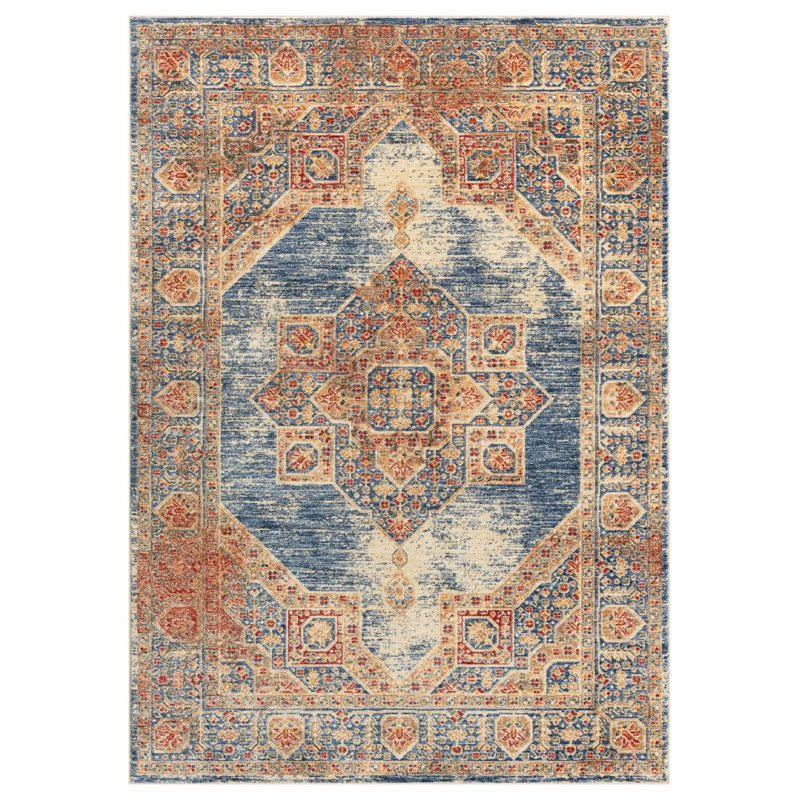 Tapis bleu Heriz Collection Southwestern Medallion, Rectangle 5 pi 3 po x 7 pi 7 po