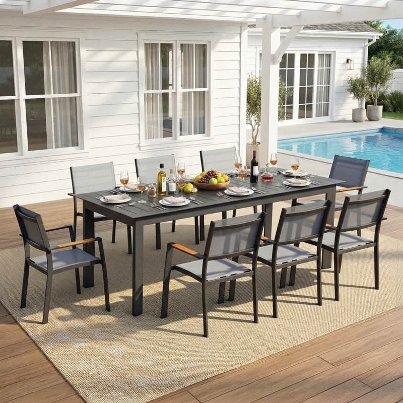  Ensemble de salle à manger pour 8 personnes en aluminium avec table rectangulaire extensible