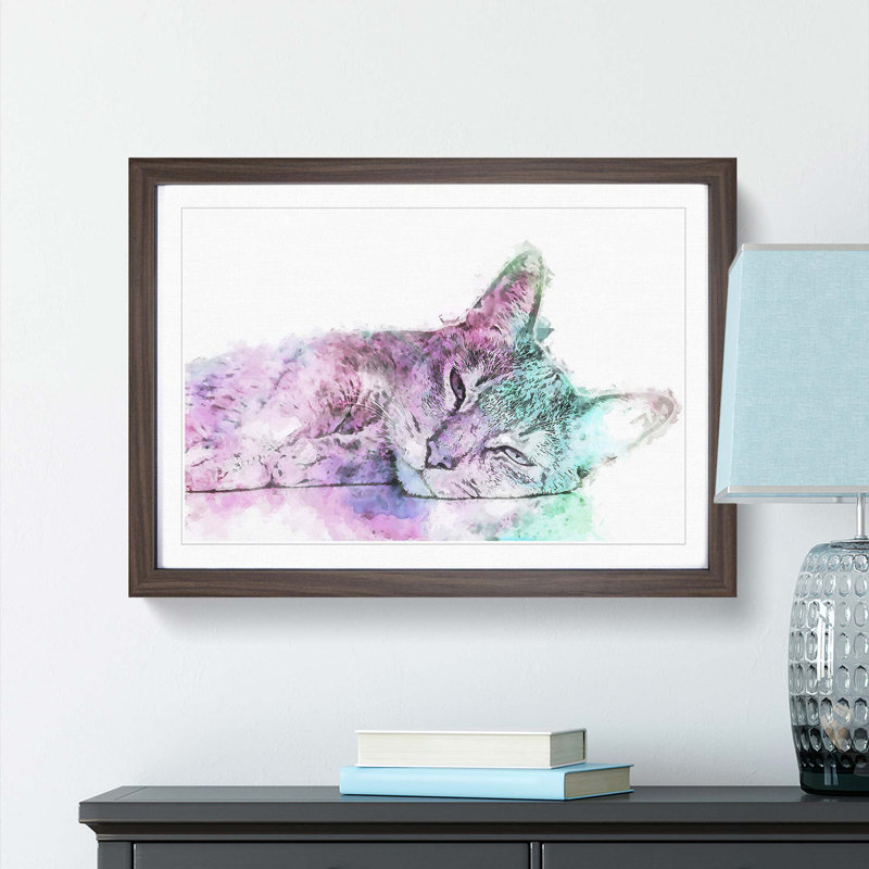Colourful Abyssinian Cat in Abstract - Framed Print, Walnut Framed, 36cm H x 48cm W x 2cm D