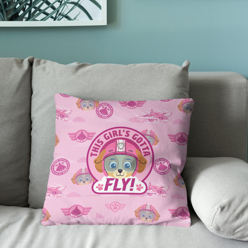 Paw Patrol Pattern Throw Pillow, Soft Decorative Cartoon Character, 18 x 18 Inches, Patrol Skye, Pink