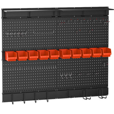 Pegboard Wall Organizer, 48 X 36 inch Garage Storage Pegboard Metal Peg Board with Hooks & Storage Bins, Tool Panel Organizer, Black