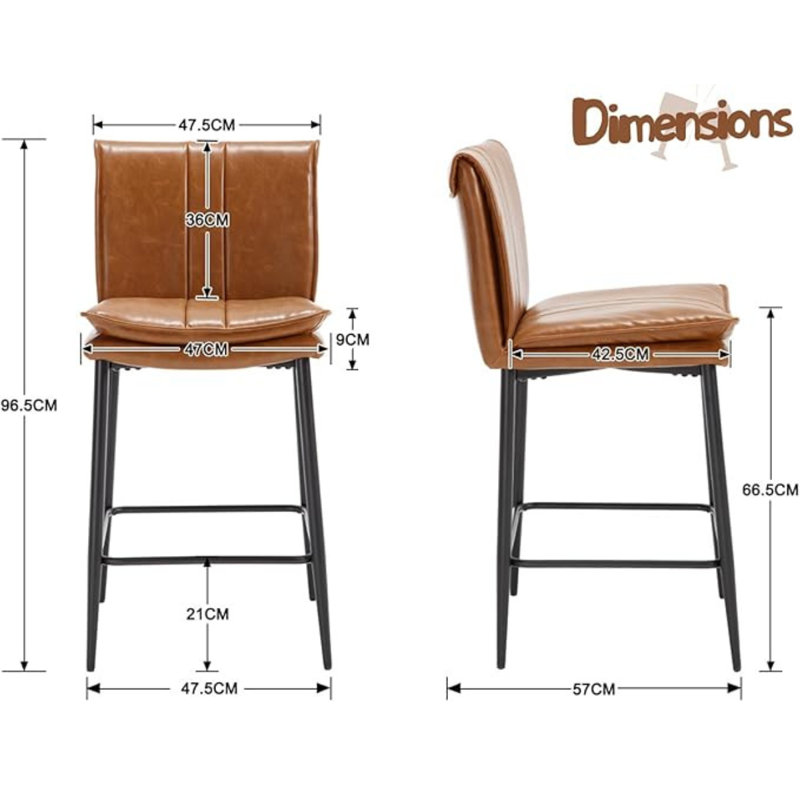 Upholstered Counter Stool with Metal Frame, Brown