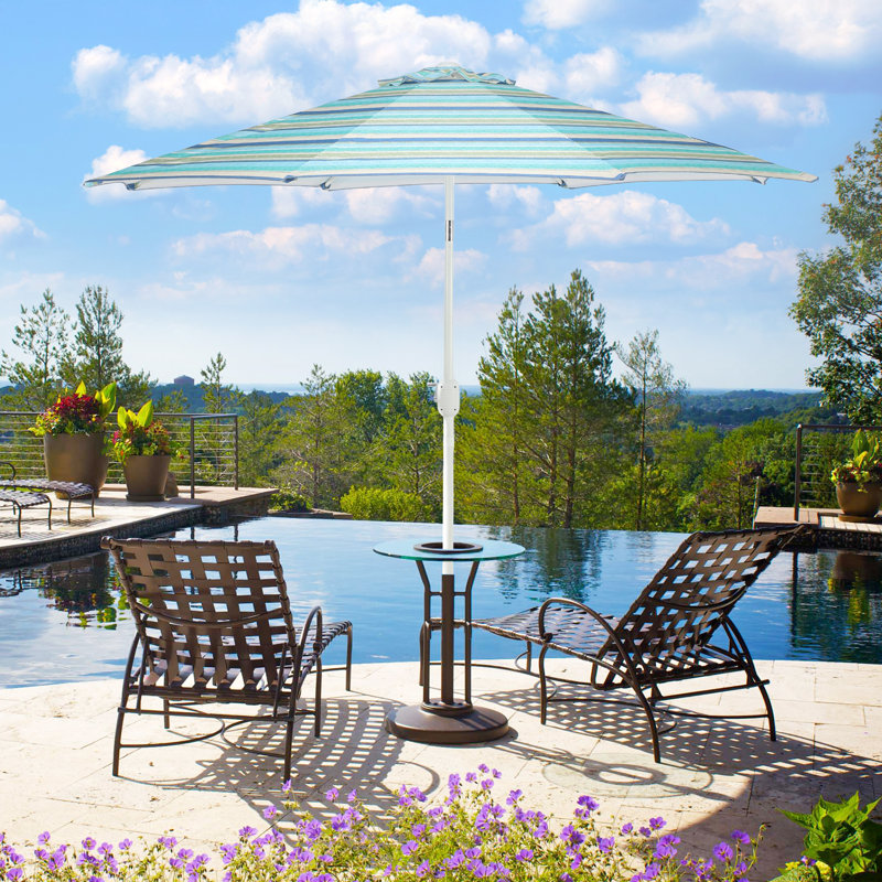 Parasol d'extérieur 9 pi 9 pi, Motif rayé vert et bleu