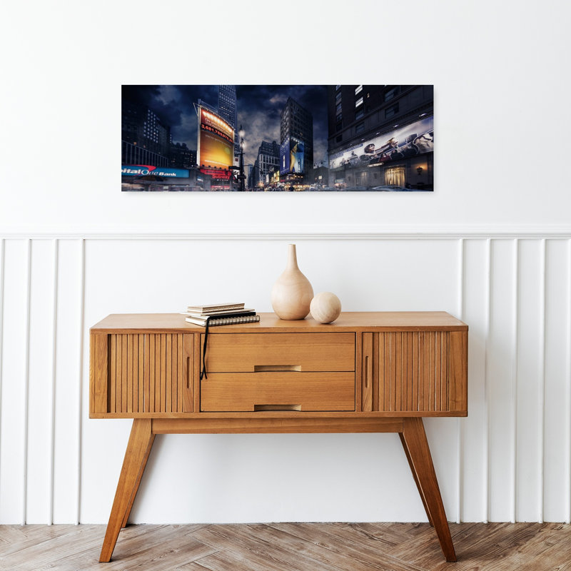 Dramatic City Night Dramatic Abstract Contemporary City Landscape Wall Art, 12" H x 36" W