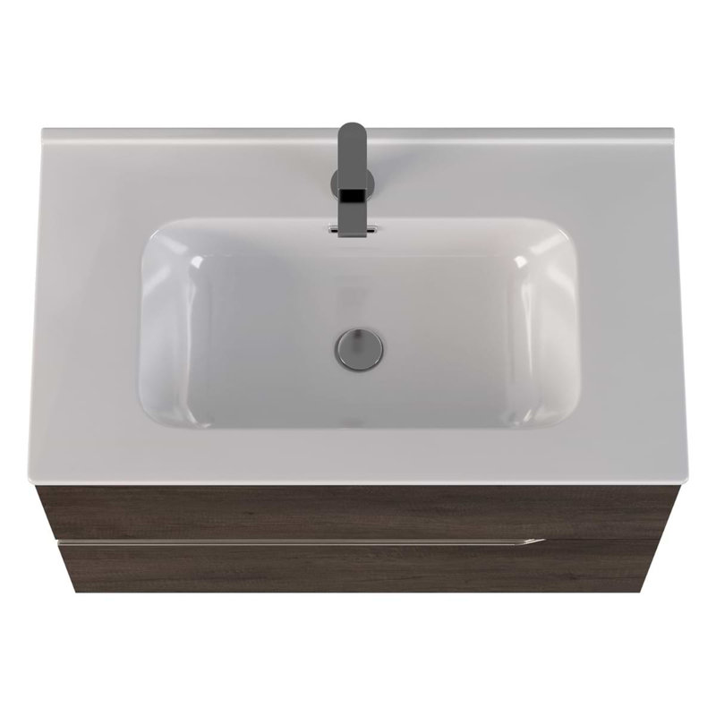 Duo 24" Single Vanity With Integrated Ceramic Top, Weathered Oak, 32", White