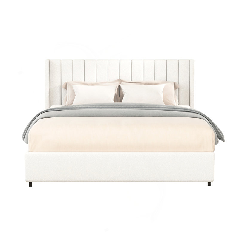 Lit plateforme tapissier ivoire avec rangement et support pour matelas Ivory Boucle