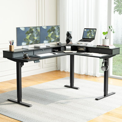 L-Shaped Electric Standing Desk With Drawers
