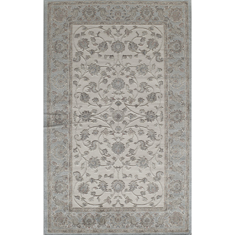 Sheldon Power Loom Ivory/Blue Rug, Rectangle 5' x 8'