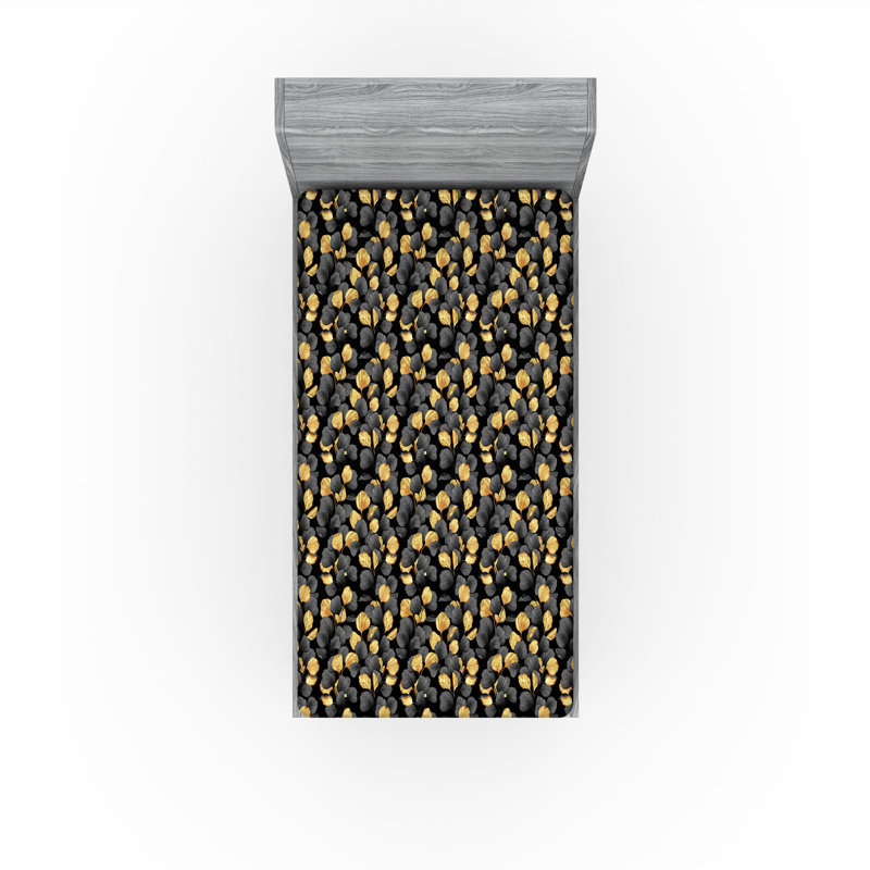 Ambesonne Nature Fitted Sheet Leaves Botanical Style Art, Twin Fitted Sheet, Charcoal Gray/Mustard Floral