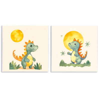 «Happy Dinos & Moon», ensemble d'art sur plaque murale par Andrea Haase