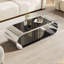 Table basse de 57 po en acier inoxydable argenté avec verre, table basse moderne pour le salon, plateau en verre à 2 niveaux avec design grand espace