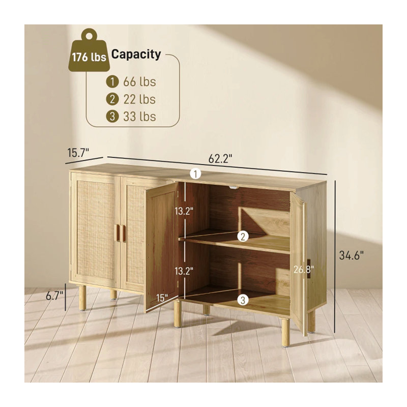 Armoire de rangement en rotin, armoire de buffet de vestibule, armoire de buffet, armoire de bar à café