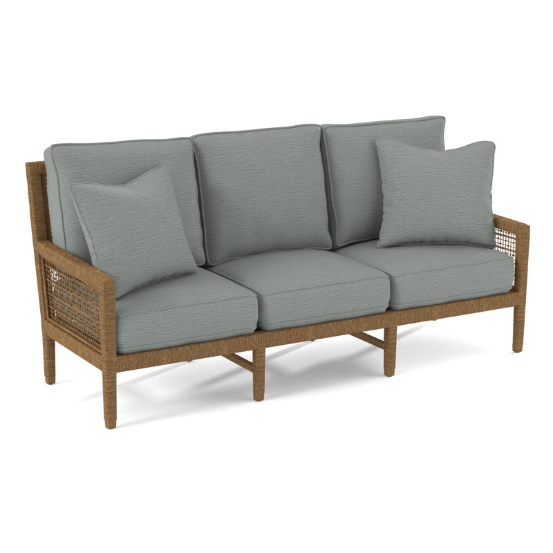 Pine Isle 76" Square Arm Sofa with Reversible Cushions, Bisque, Glacier Blue Textured; 0805-54