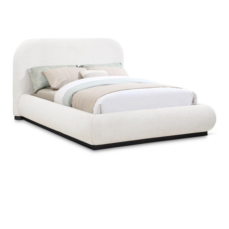 Hylia Upholstered Panel Bed, Full / Double, Cream Linen Textured Fabric / Stained Natural