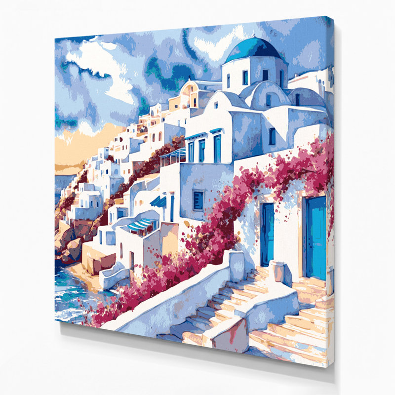 Art mural sur toile avec villes grises de Mykonos, Grèce, H 8 po x l 8 po
