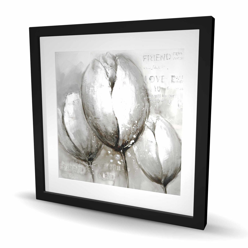 Trois tulipes blanches - reproduction encadrée pour la décoration intérieure, H 24 po x l 24 po, Noir