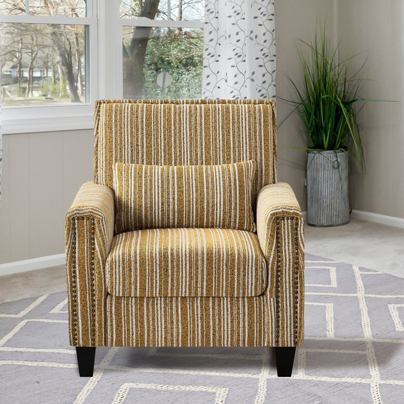 Fauteuil Clorice Mid-Century moderne classique avec garniture cloutée, Coton jaune