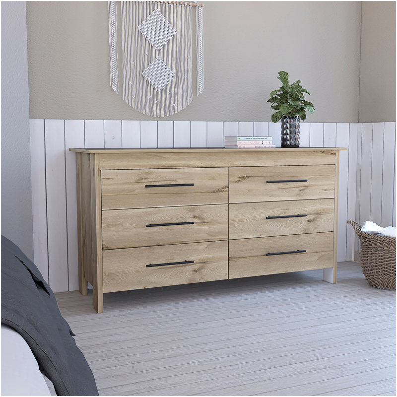 Commode rectangulaire à 6 tiroirs Southington, Beige