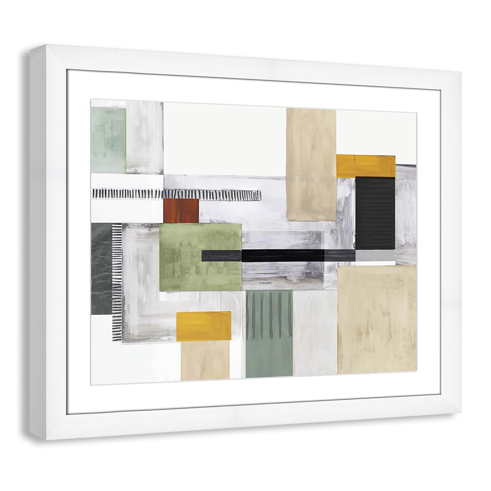 Playful Blocks by Tom Reeves, White, White Cube Picture Framed, 25" H x 31" W x 1.25" D