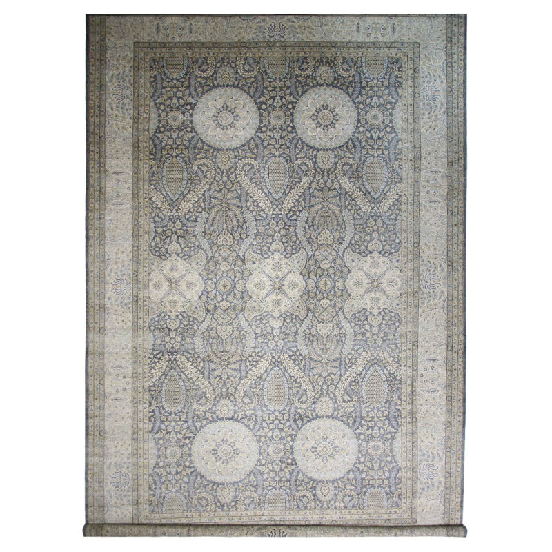 Tapis surdimensionné gris / gris clair noué à la main Ziegler 16 x 26