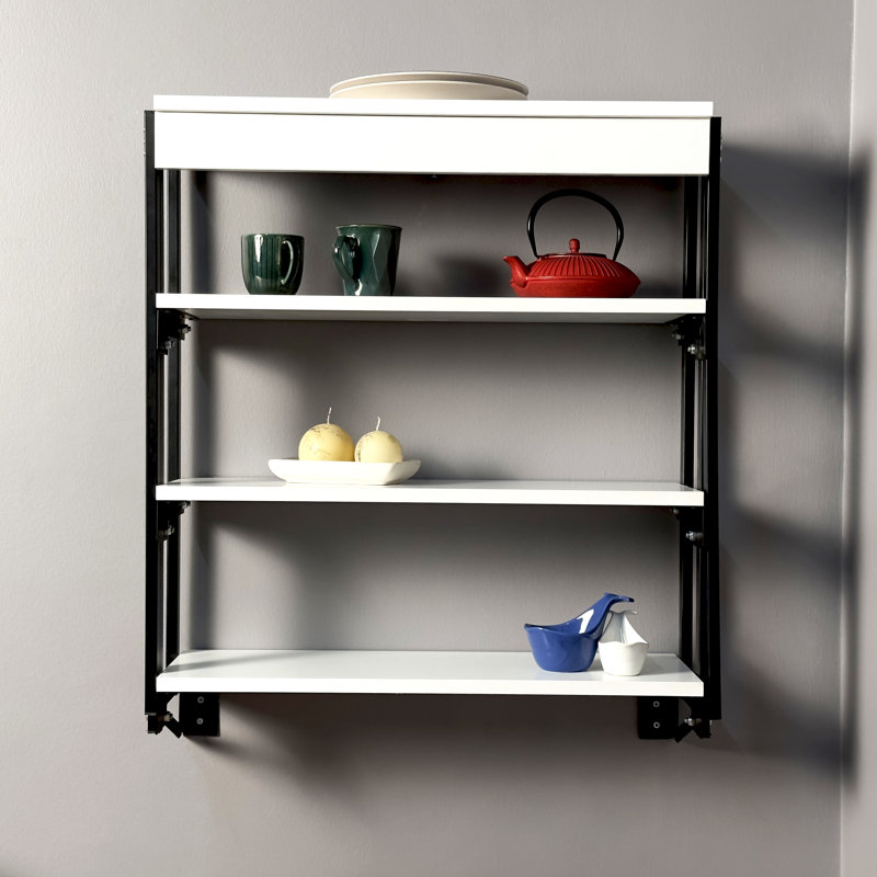 Table murale Murphy avec bibliothèque pliable - Bureau et table de salle à manger industriels peu encombrants, Blanc