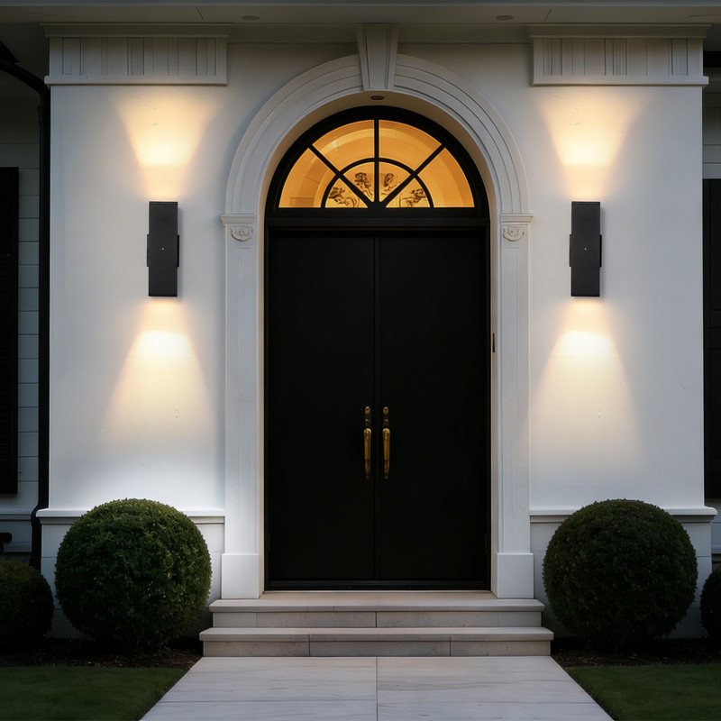 Modern Black Square Dusk to Dawn Sensor Outdoor Wall Sconce Exterior Light Fixture For Porch Patio Garage Front Door 2 Pack