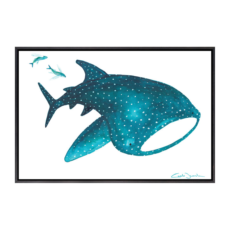 " Whale Shark And Fishes ", Distressed Black Framed Canvas, No Mat, 26" H x 40" W x 1.5" D