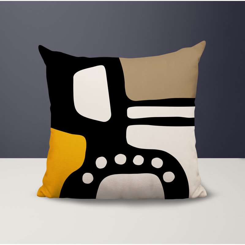 Oreiller carré réversible intérieur / extérieur Tobe Minimalist, H 15 po x l 15 po, Jaune / noir / blanc cassé