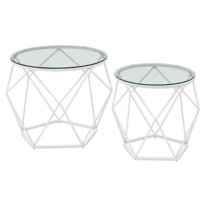 Alieya Glass Top Frame Nesting Tables, White
