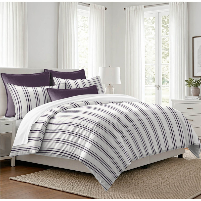 Ensemble d'édredon en coton 6 pièces Hudson Lane, Aubergine, Housse de couette pour grand lit + 5 pièces suppl