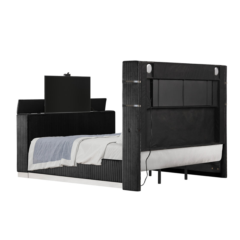 Limann Upholstered Wingback Bed, Queen, Black