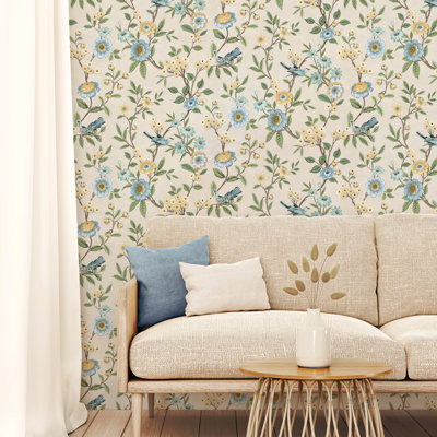 Brambly Cottage 699653DB44A246F1BC8F012106A8260C Eleanor Floral Wallpaper, Natural