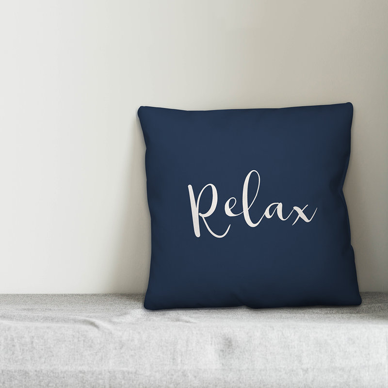 Textual Outdoor Throw Pillow, 16" H x 16" W, Navy