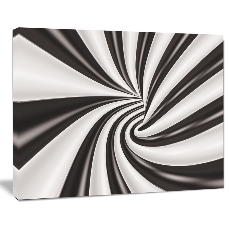 Fractal 3D Black N White Tunnel - impression sur toile tendue, H 20 po x l 20 po x P 1 po
