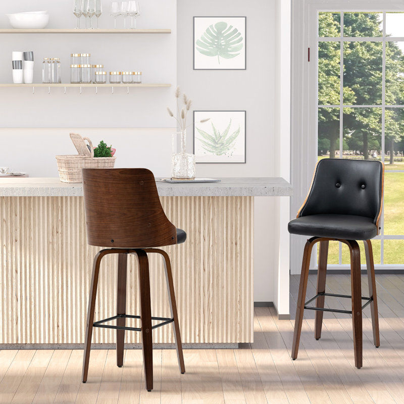 Homcom Bar Height Bar Stools, Pu Leather Swivel Barstools With Footrest And Tufted Back, Set Of 2