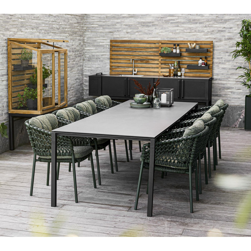 Ocean Stacking Patio Dining Armchair Dark Green Frame, Light Brown