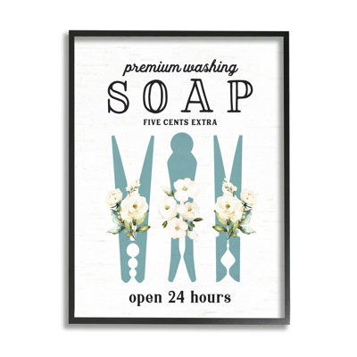 «Premium Soap Laundry Sign», art floral texturé et giclée vintage par lettres et lignes