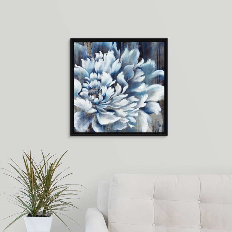 « indigo fleur iv », reproduction d’art sur toile, H 21,7 po x l 21,7 po x p 1,75 po, Cadre flottant noir