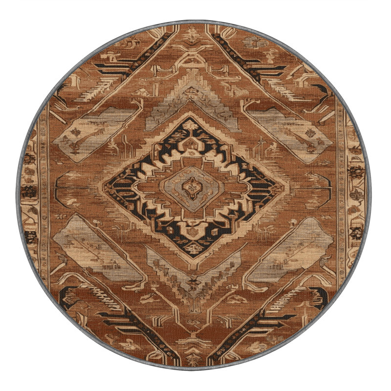Tapis brun lavable à la machine, Rond 6 pi
